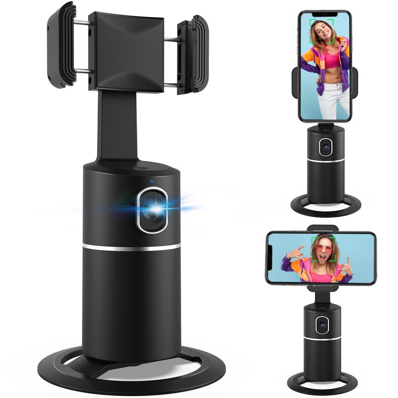 Auto Face Tracking Tripod, No App Required, 360° Rotation Face Body Phone Camera Mount Smart Shooting Phone Tracking Holder for Live Vlog Streaming Video, Rechargeable Battery Accessories Selfie 360 rotating phone stand