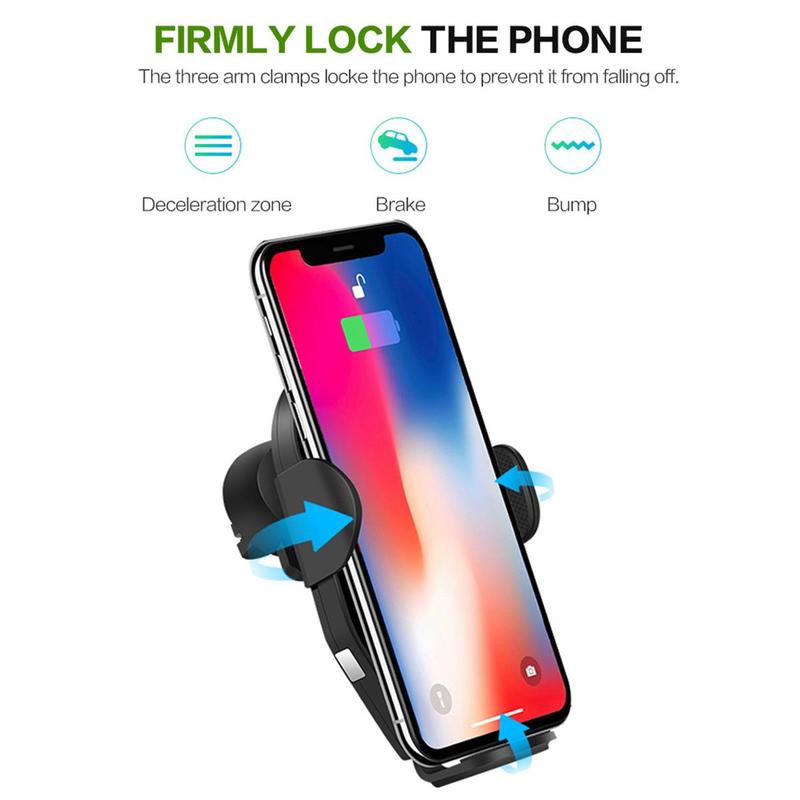 Wireless Charger Car Phone Holder, Car Air Vent Phone Holder with Automatic Clamping Function, Fast Charging Car Phone Mount for iPhone & Samsung