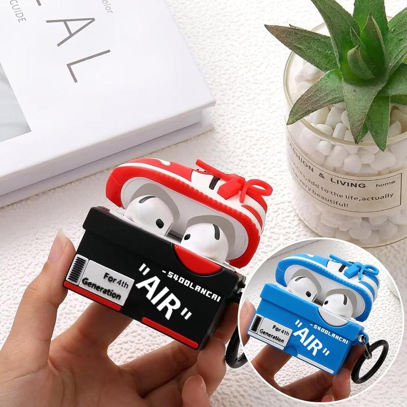 2Pack Gedicht for Airpods 4th Generation Case Cover 2024 Cute Cartoon Shoe Box Soft Silicone Protective Cases for Airpods 4th Generation Case with Keychain for Women Men Red+Blue