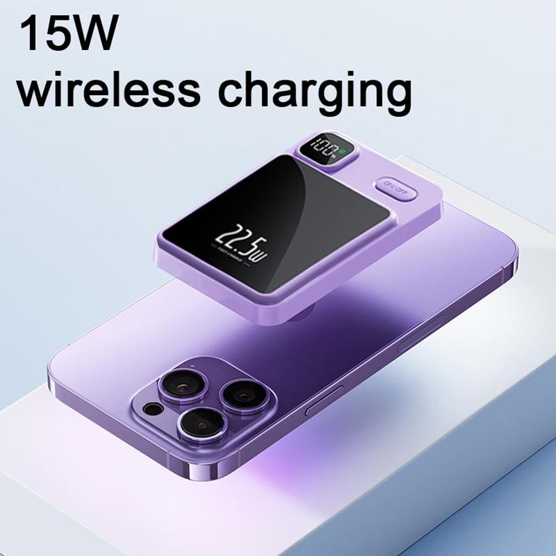 Wireless Power Bank, 10000mAh Portable Magnetic Mini Fast Charging Bank, LED Digital Display Mobile Power for Outdoor Travel & Emergency Backup