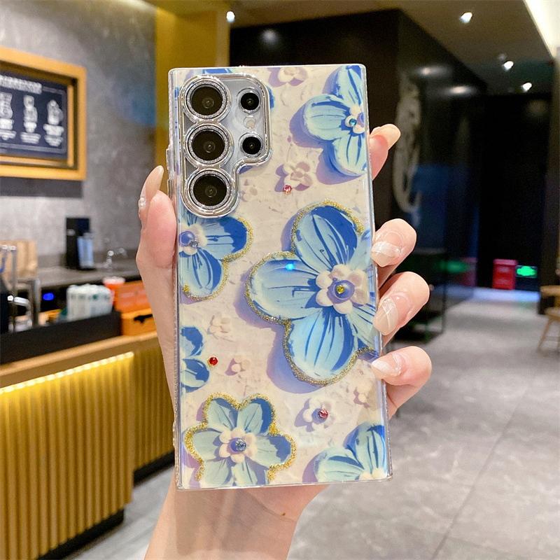 Advanced Art Oil Painting Flower Phone Case, Wave Edge Safe Phone Case for Samsung S22 S23 S24 Ultra