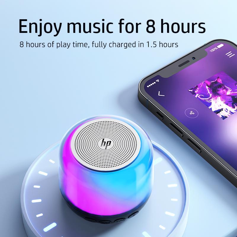 HP Rechargeable Wireless Speaker with 52mm Mini Speaker Unit, 360° Sound Surround Speaker with Cool Lights for Camping, Home Decoration, Christmas Gift