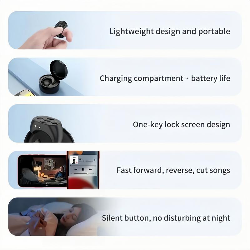 Fingertip Wireless Bluetooth Remote Control Ring, 2025 New Remote Control Page Turner Bluetooth Scroller Ring, Short Video and Music Camera Shutter Remote Controller Scrolling Ring (black)