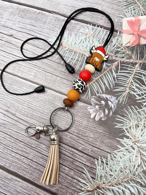 Cute Christmas Themed Beaded Keychain, Beaded Phone Chain, Anti-lost Phone Lanyard, Fashion Phone Charm for Women & Girls