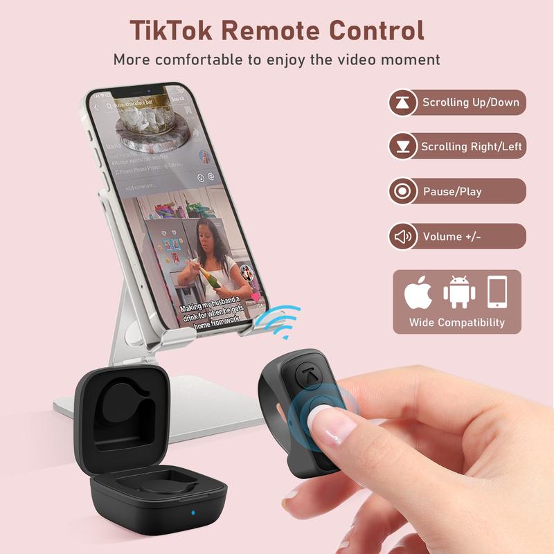 TikTok BT Remote Control, Smart Remote Control Ring BT Camera Video Recording, iPad, iOS, Android, Kindle APP Page Turner, BT Camera Video Recording Remote, Tiktok Scrolling Button Ring for iPhone Accessories Selfie