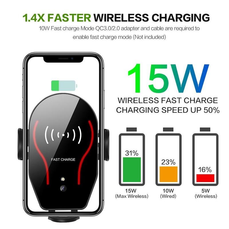 Wireless Charger Car Phone Holder, Car Air Vent Phone Holder with Automatic Clamping Function, Fast Charging Car Phone Mount for iPhone & Samsung