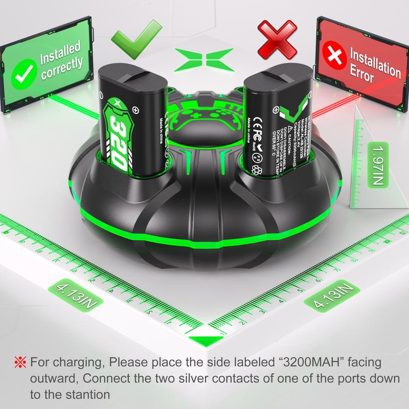 Ukor 3200mAh Xbox Controller Rechargeable Battery Pack × 4 (7680mWh × 4) with LED Fast Charging Station Dock, Compatible with Xbox Series S X, Xbox One S X,  Xbox One, Xbox One Elite