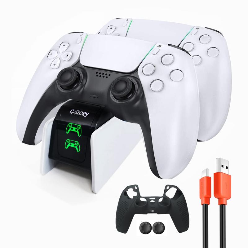 G-STORY PS5 Charging Station, Upgraded playstation 5 Controller Charging Station with LED Indicator Controller Skin & 1.5M Charging Cable, Safety Chip Protection, Adjustable Support Plate Dual, Fast Charging Accessories Console Wireless Device