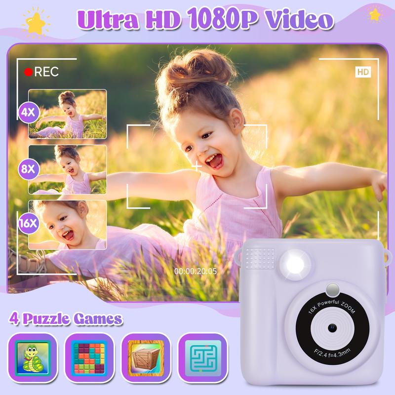 Instant Print Camera for Kids - 2.4 Inch Kids Camera Instant Print with Print Paper & 32G Card- Kids Toys HD Digital Camera as Christams Birthday Gifts for Girls Boys Age 3-12 Mini Instant