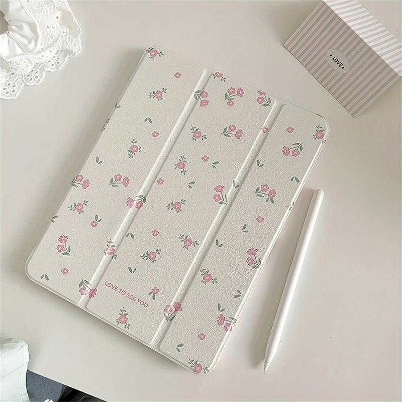 Floral Pattern Tri-Fold Stand Mirror Case - Protective Cover with Acrylic Mirror, Compatible with iPad 10.2 Air4 5 Pro11 10th 10.9 9.7, Two-in-One Design, Durable and Stylish Accessory for Daily Use