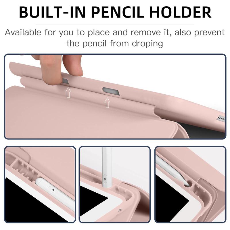 Case Compatible with iPad 9th 8th 7th Generation Case, for iPad 10.2 Inch Case with Pencil Holder, TPU Smart Stand Back Case Cover for iPad Case 2021 2020 2019, Auto Wake Sleep, Rose Pink