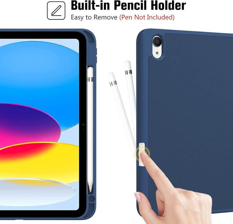 for iPad 10th Generation Case with Pencil Holder, iPad Case 10th Gen (2022 Model) 10.9 Inch iPad 10 Case, 10th Gen iPad Cases Cover with Pen Holder for iPad 10th Generation -Navy