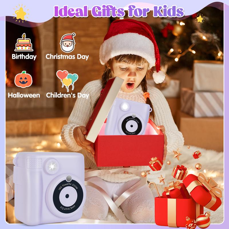 Instant Print Camera for Kids - 2.4 Inch Kids Camera Instant Print with Print Paper & 32G Card- Kids Toys HD Digital Camera as Christams Birthday Gifts for Girls Boys Age 3-12 Mini Instant