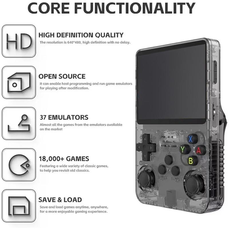 R36S Open Source Handheld Game Console HD Retro Arcade 3D Dual System Joystick Handheld Linux System 3.5-inch Scre Portable Retro Game Console Preset 1500 games Christmas Coolest Gift， Black Friday Promotion Protection