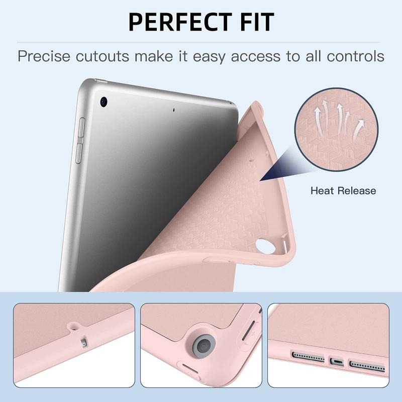 Case Compatible with iPad 9th 8th 7th Generation Case, for iPad 10.2 Inch Case with Pencil Holder, TPU Smart Stand Back Case Cover for iPad Case 2021 2020 2019, Auto Wake Sleep, Rose Pink