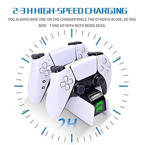 G-STORY PS5 Charging Station, Upgraded playstation 5 Controller Charging Station with LED Indicator Controller Skin & 1.5M Charging Cable, Safety Chip Protection, Adjustable Support Plate Dual, Fast Charging Accessories Console Wireless Device