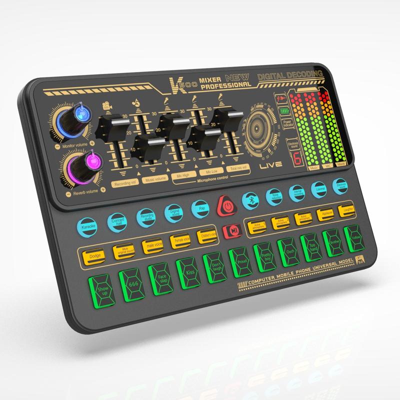 Hosabely Live Sound Mixer with Volume Fader, Voice Modification Features, Sound Effects, LED Lighting, Ideal for Karaoke, Streaming, Recording, and Gaming