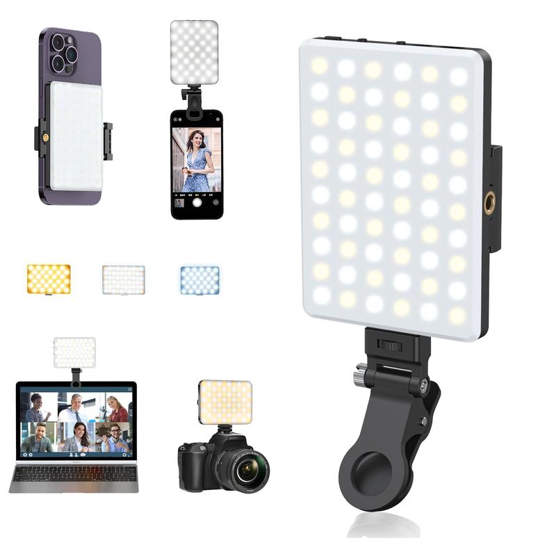 Selfie Light LED Phone Light with Front & Back Clip , Smartphone Accessories USB Rechargeable High Power 60 LED 5000mAh Phone Fill Light with CRI 95+,Adjusted 3 Light Modes for Cellphone, ipad,Camera,Laptop,Vlog,Makeup, TikTok