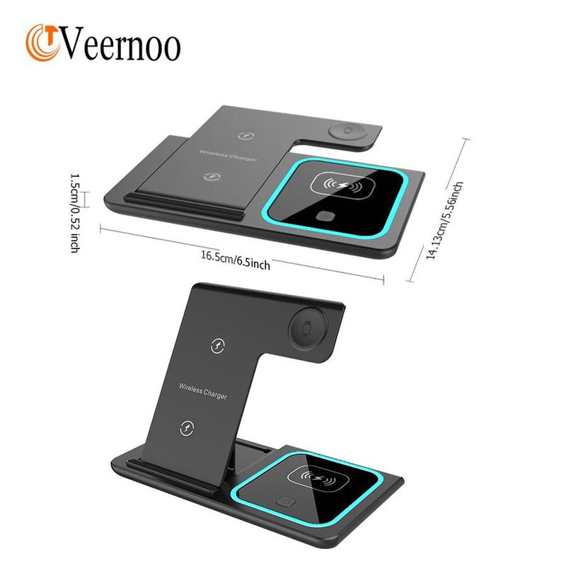 VEEROON 3 in 1 Wireless Charger, 15W Fast Charging Wireless Charger, Wireless Charging Station for iPhone 15 14 13 12 11 Pro Max XR XS 8 Plus iWatch AirPods