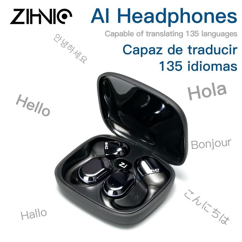 ZIHNIC S05 AI Translation Open-Ear Headphones,Bluetooth V5.4,Wireless OWS On-Ear Earbuds Support 135 Languages, Automatic Translation Earphones With Charging Case Support AI Chat