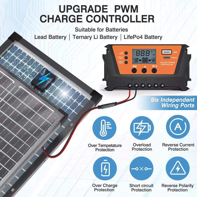 Bifacial 30W Solar Panel Kit 12V Charger Battery Controller Maintainer for RV US solar panel