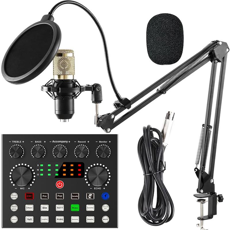 Professional Condenser Microphone, 1 Set USB Rechargeable BM-800 Podcast Microphone with Sound Card & Audio Interface, Computer Microphone for Live Streaming