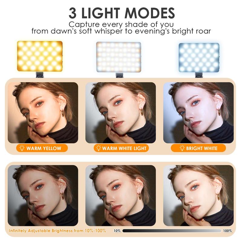 Selfie Light LED Phone Light with Front & Back Clip , Smartphone Accessories USB Rechargeable High Power 60 LED 5000mAh Phone Fill Light with CRI 95+,Adjusted 3 Light Modes for Cellphone, ipad,Camera,Laptop,Vlog,Makeup, TikTok