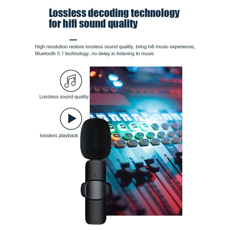 Wireless Lavalier Microphone, 1 Set USB Charging Tiny Tie Microphone with Receiver, Bluetooth-compatible Mini Mic, Noise Reduction Microphone for Phone PC Cell Mobile