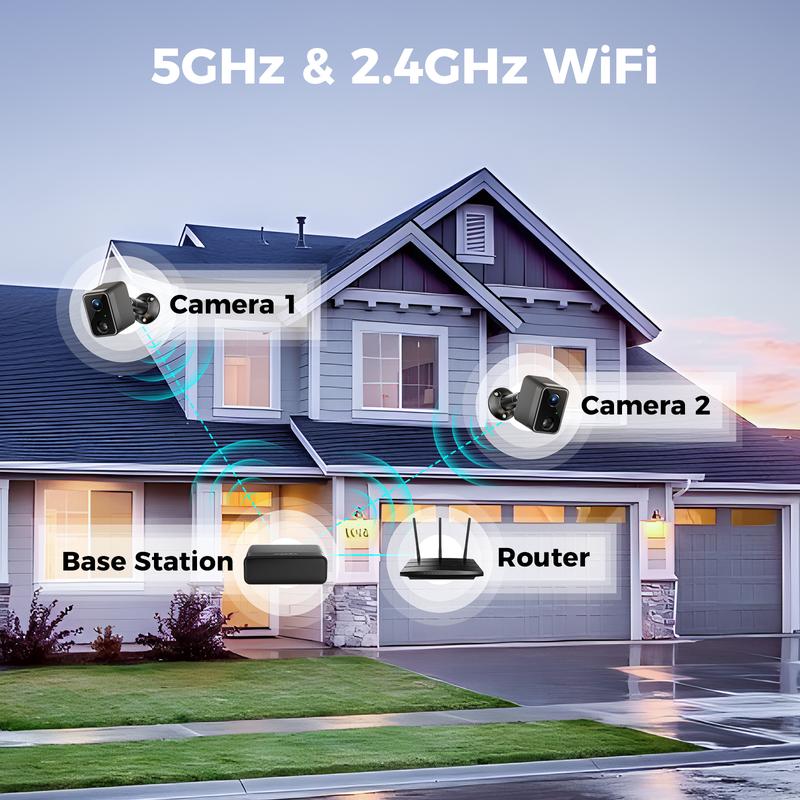 ARPHA K03 Security Camera Wireless Battery Camera Monitor Outdoor with HomeBase, 1080P WiFi Connection IP65 Waterproof 160 Days Battery Life outdoor surveillance 2-way talk room office