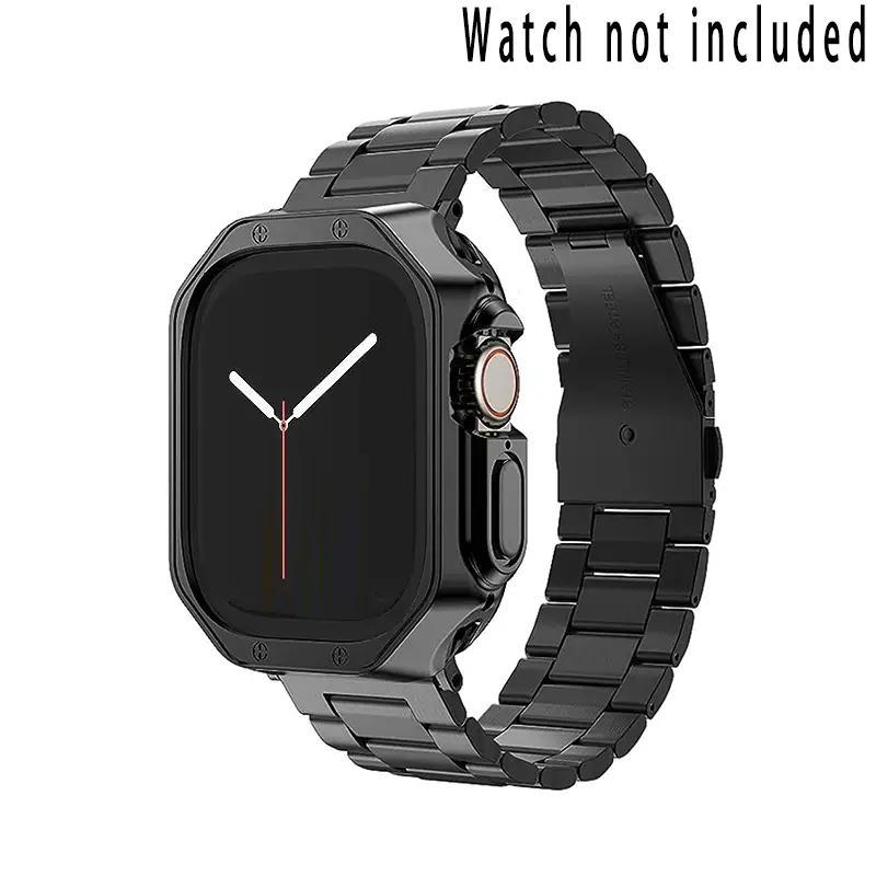 Adjustable Stainless Steel Watch Band & TPU Protective Case Set for Summer, 1 Pair PU Soft Material Anti-collision Watch Protective Case, Fashion Durable Wearable Watch Protective Case for Apple Watch Series 9  8 7 6 5 4 3 2 1, Smart Wearable Accessories