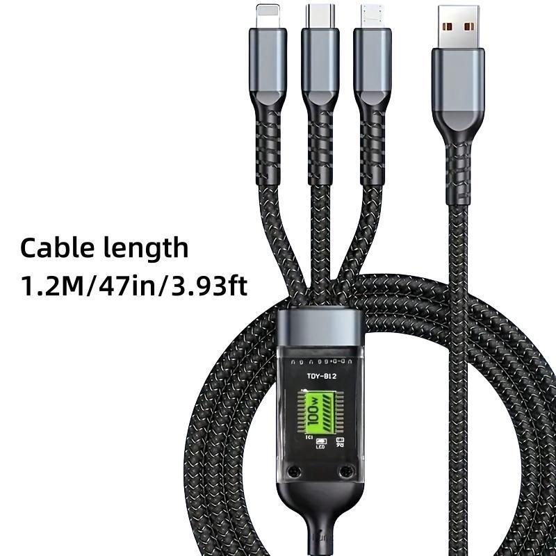 3-in-1 Digital Display Charging Cable, 100W PD Fast Charging Cable, Multifunctional Charging Cable Compatible with Samsung Galaxy, Xiaomi, Macbook, iPad, iPhone