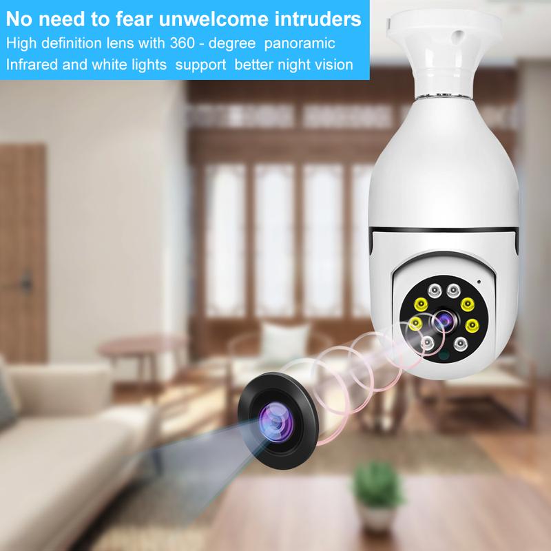 Light bulb camera,Bulb Security Camera 5 2.4Ghz- Indoor Outdoor Full Color Day Night Camera, Motion Detection, Sound & Light Alarm, Two-Way Audio, Home Yard Store,WiFi, Two-Way Audio, Easy Install Wireless Card Device Micro