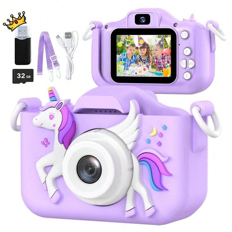 Children's Camera Toys For 3-12 Years Old Kids Boys Girls,HD Digital Video Camera With Protective Silicone Cover,Christmas Birthday Gifts With 32GB SD Card