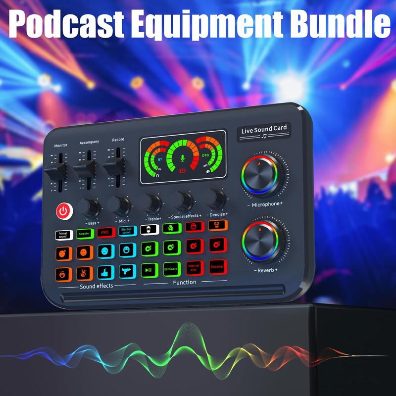 All-in-One Audio Interface DJ Mixer with Microphone, Audio Mixer with Sound Card for PC Laptop Phone, Streaming Podcasting Gaming Equipment