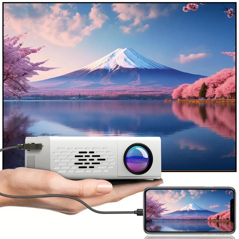 Portable Mini LED Portable Projector, 1 Count 1080P HD LCD Projector, Home Theater TV Projector Compatible with USB HDTV AV, Portable Projector Lamp, Suitable for Outdoor Office Living Room