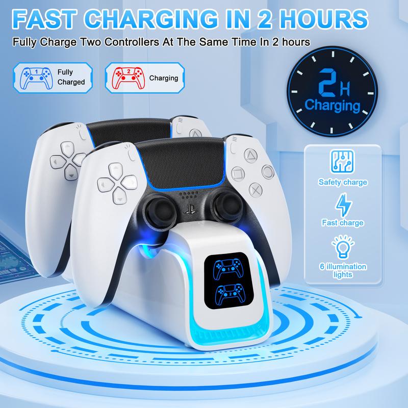 Ponkor PS5 Controller Dual Charging Station, Fast Charging Dock with 6 RGB LED Modes & Overcharge Protection, Charger Compatible with PlayStation 5 DualSense DualSense Edge, PS5 Accessories, Game Console