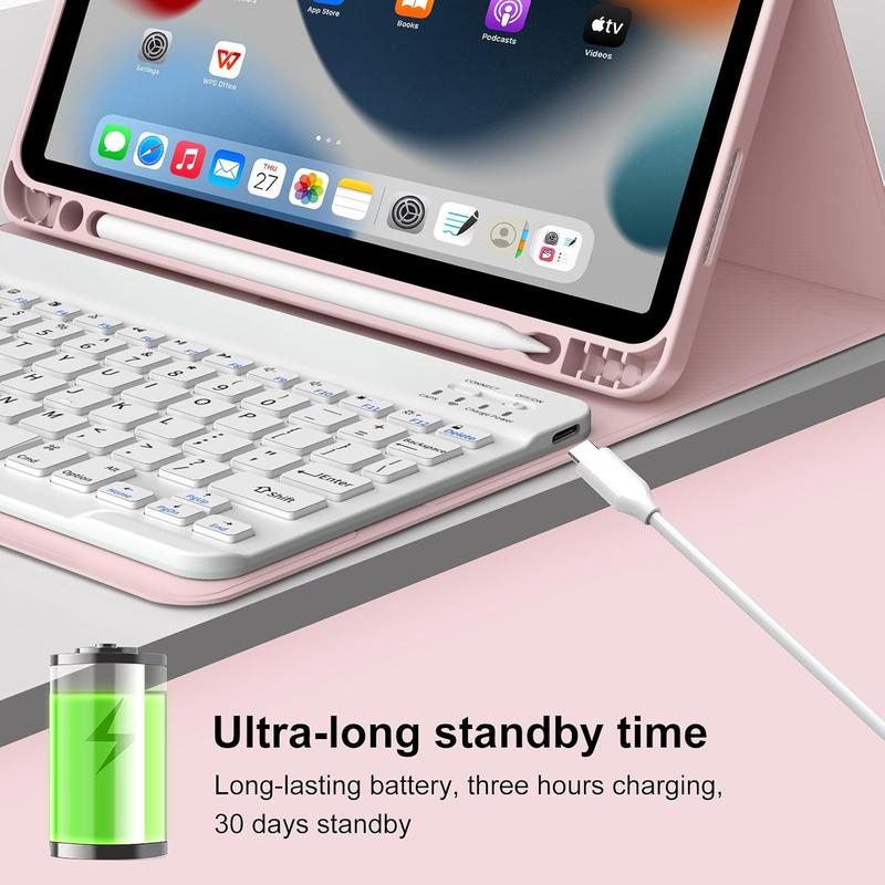 New Keyboard Case for iPad 10th Generation 2022 10.9 Inch, Detachable Wireless Bluetooth Keyboard, Smart Case with Soft TPU Back Shell with Pencil Holder, Auto Sleep Wake, Pink