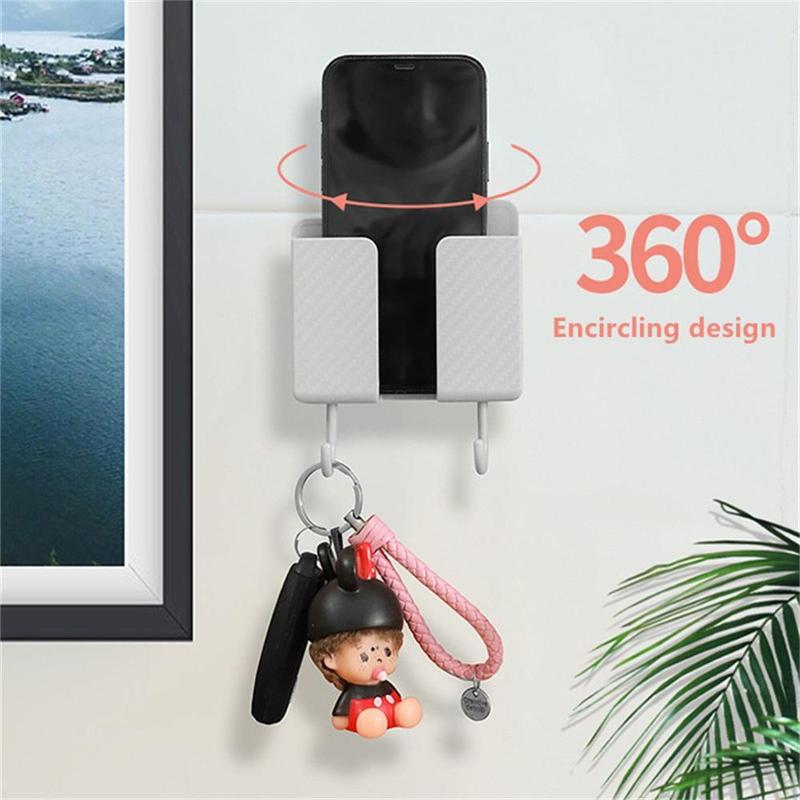 1 Count Wall Mount Phone Holder with Hook, Punch-free Self-adhesive Multipurpose Phone Storage Rack, Storage Organizers for Home Living Room Bedroom Office