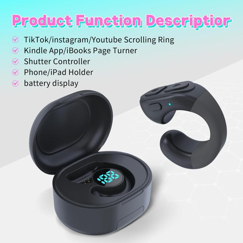 TikTok Scrolling Ring - Remote Control for TikTok, Bluetooth Page Turner Ring Scroller for iPhone iPad, Camera Shutter Short Video and Music Remote Controller Android Selfie