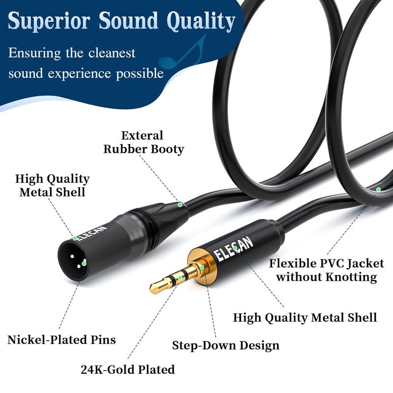 20 Ft 3.5mm TRS to XLR Balanced 3 Pin Male Cable, Stereo Guitar Cord with 1 8 Inch to 1 4 Inch Adapter and Ties, Professional HiFi Audio Connection