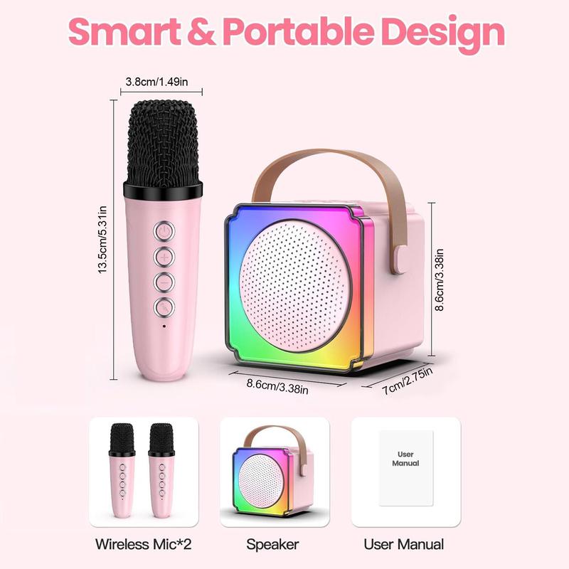 LIVLOV Portable Mini Karaoke Machine with 2 Wireless Microphones, USB Rechargeable Wireless Microphone Speaker, Karaoke Microphone Machine Toy for Girls