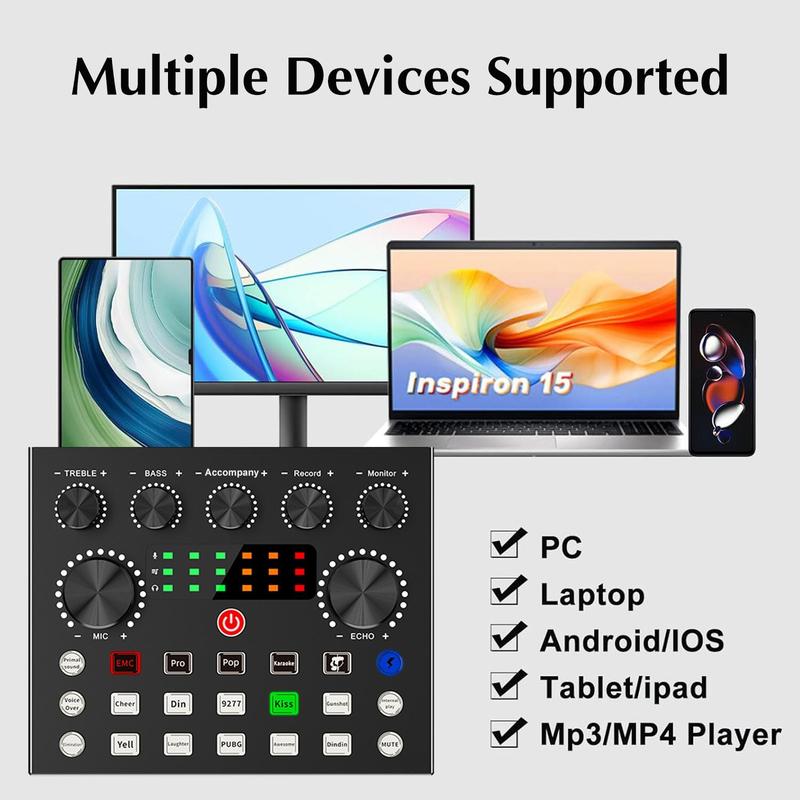 Professional Podcast Equipment Bundle, Live DJ Equipment, Wireless Connection Mixer Equipment, RGB Light Button, DJ Mixer Effect, Sound Control, Game Singing, Live Control