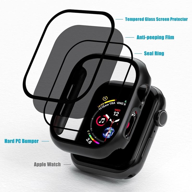 2 Pack Privacy Case for Apple Watch Screen Protector, Anti-Spy Tempered Glass Film Apple Watch Cover Hard PC Case Bumper for iWatch Series 10 -46mm Accessories Durable Wearable Protective Protection Handheld