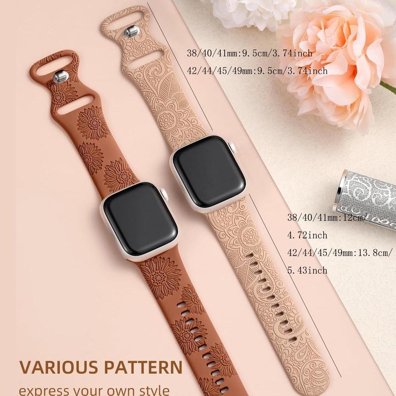 Soft Silicone Flower Pattern Sport Band, 2 Counts Adjustable Replacement Watch Band, Sport Laser Watch Band for Apple Watch Ultra1&2 SE Series 9 8 7 6 5 4 3 2 1