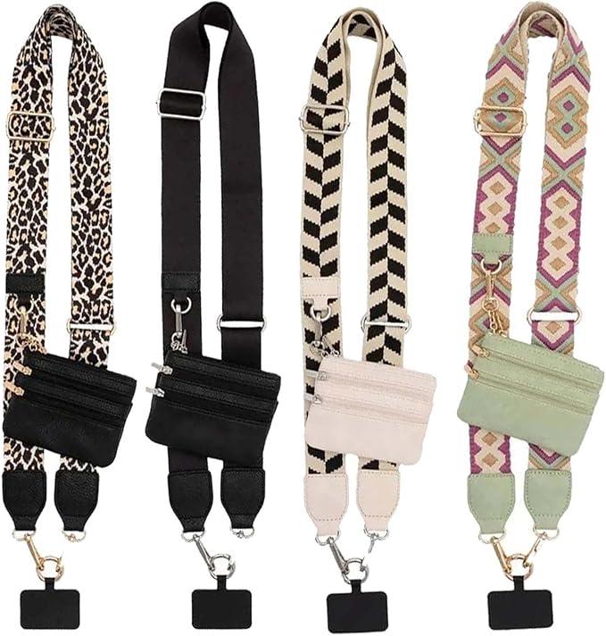 Phone Strap with Zippered Pouch,Cross Body Phone String with Zipper Wallet Pouch, Multifunctional phone strap with Detachable wristlet,Phone Chain Purse Badge Holder