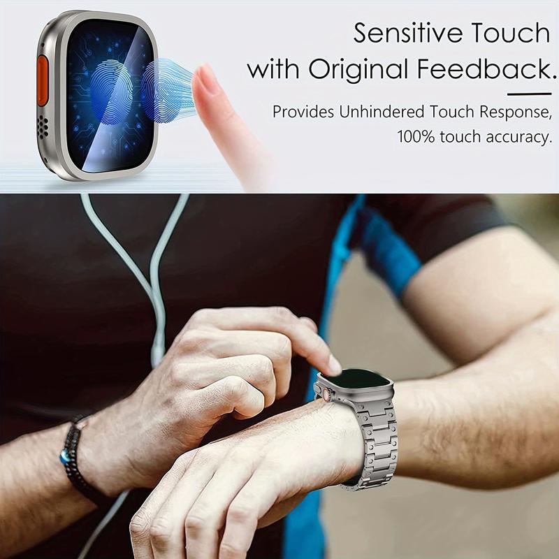 2 pcs for Apple Watch Ultra Screen Protector 49mm 9H Tempered Glass + Titanium Alloy Frame [Keep Original] [Touch Sensitive] Lightweight Protective Film iwatch  to protect the watch screen Accessories Wearable Cover Handheld Protection