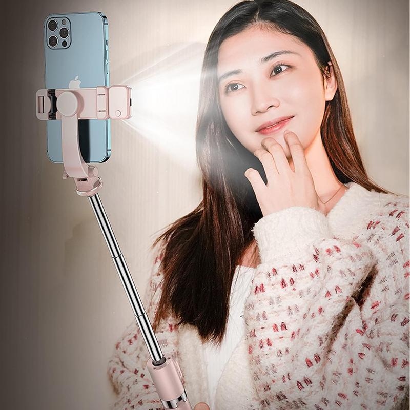 Selfie Stick & Phone Tripod, Portable Selfie Fill Light,Portable All-in-One Professional Travel Tripod with Remote, Compatible with Android iPhone (Pink)