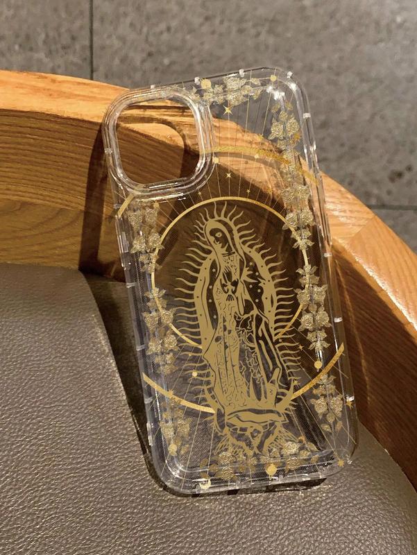 Our Lady & Cross Print Clear Case for iPhone 11 12 13 14 15 15pro 15 Plus 15 Pro max - Shock-Proof TPU Full Wrap Coverage