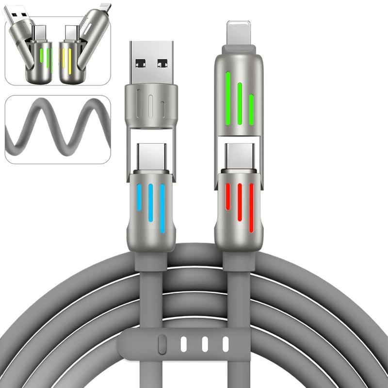 4 in 1 USB C Cable, 1 Count Multifunctional 240W Charging Cable with Breathing Light, Type C Charging Cable for iPhone 15 14 13 Pro Max Laptop