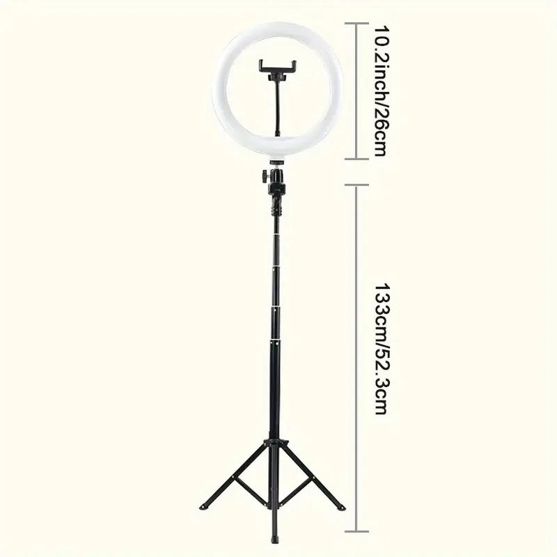 10inch  25.4cm Selfie Ring Light with Tripod Stand, 130cm Tall & Phone Holder, 3 Color Modes, Stepless Dimmable  Speed LED Ring Light for Android